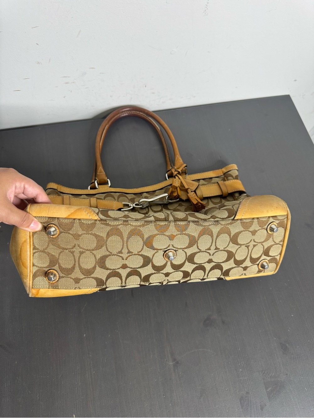 COACH Hampton Signature Jacquard Tan Satchel - Picture 6 of 12